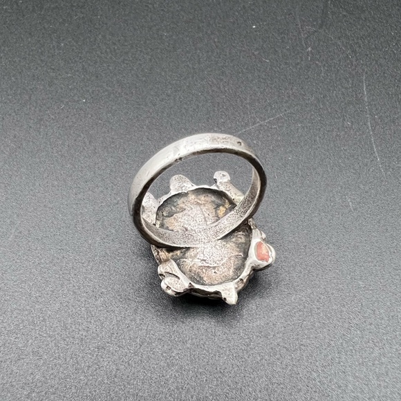 Native American Turquoise & Coral Inlay Turtle Ring - Picture 3 of 4